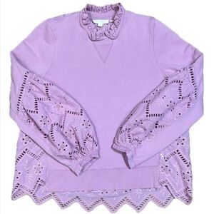 Anthropologie Forever That Girl Lavender Eyelet  Balloon Sleeve Sweatshirt M